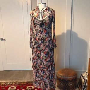 Anthropologie The Marais Multicolor Floral Long Sleeve chiffon maxi Dress.